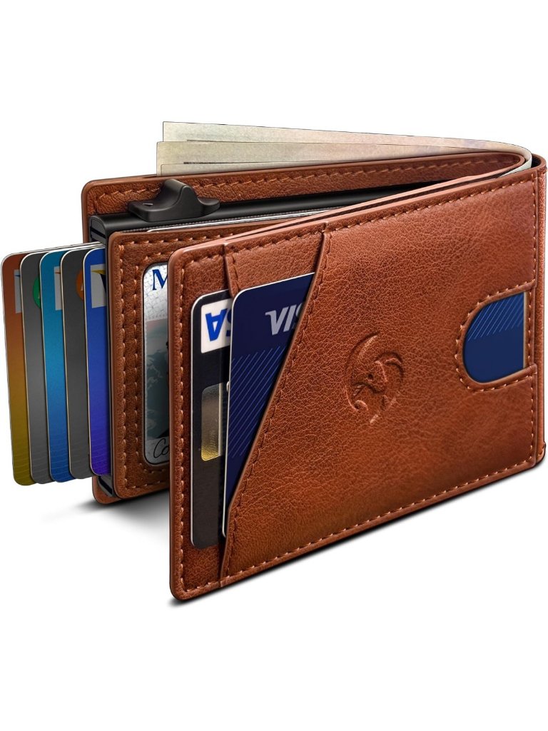 Slim Rfid Blocking Wallet For Men, Minimalist Bifold With 9 Card Slots & Cash